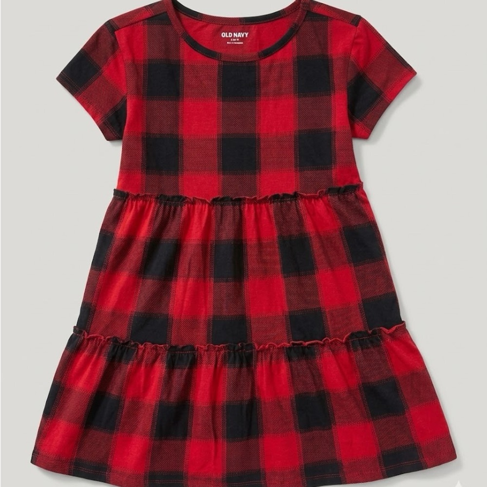 Old Navy Red and Black Plaid Tiered Dress for Kids